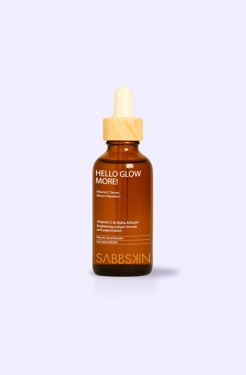 Sabbskin Vitamin C Serum bottle with dropper on light purple background