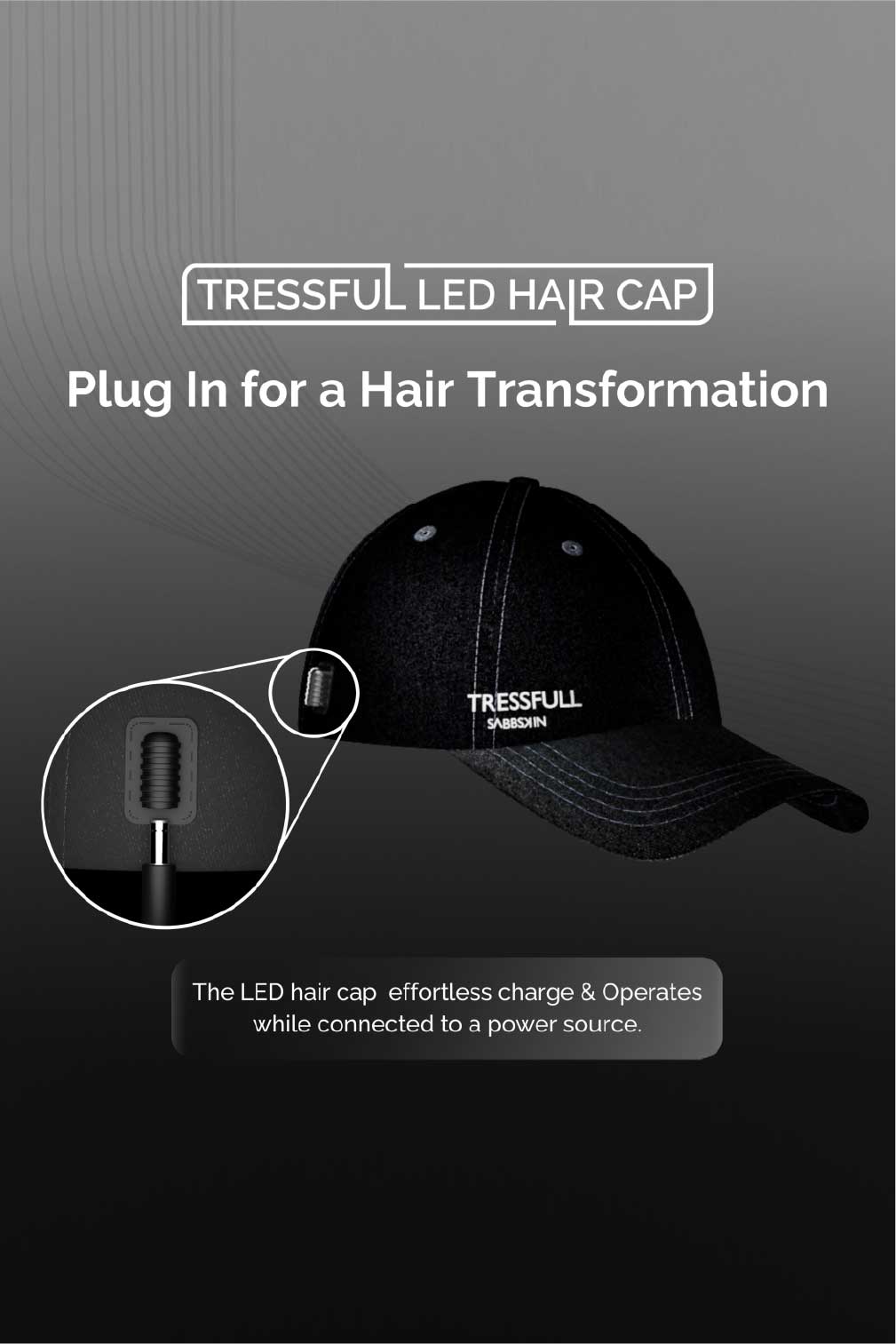 TRESSFULL LED hair cap with charging port, plug-in for hair transformation